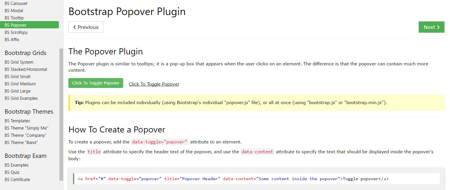 Bootstrap popovers  information